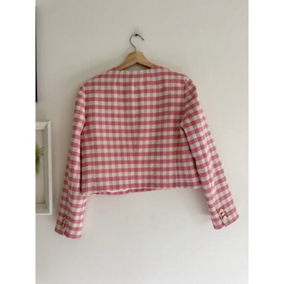 J. CREW Louisa Lady Jacket in Pink Gingham Terry Tweed Size 8 - Picture 6 of 12